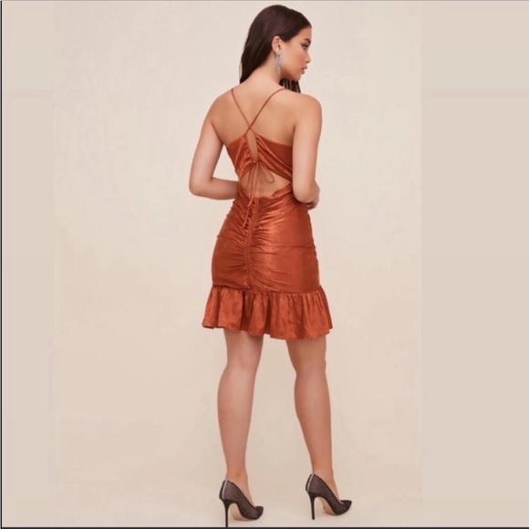 ASTR Rust Cinched Ruffle Dress - Picture 4 of 11